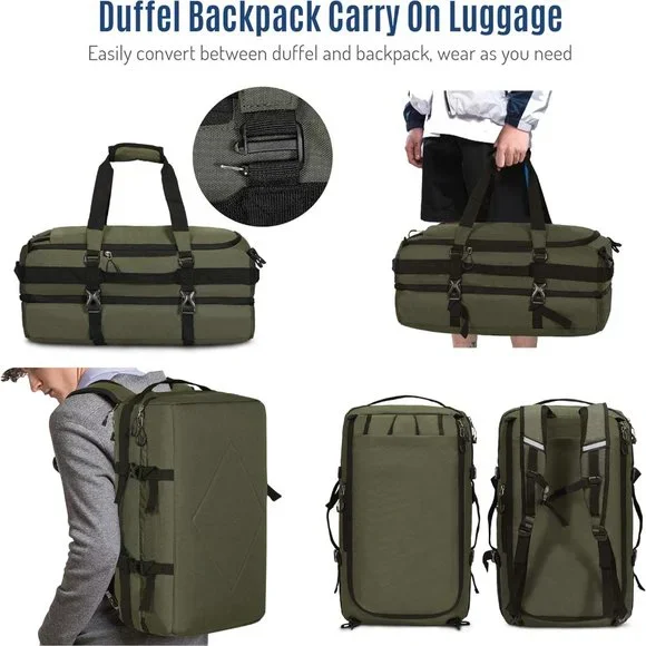 38L Travel Max Duffel Bag 20" Carry On Backpack-Duffel Hybrid Bag (Army … - Picture 5 of 8